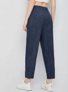 Mulvari 高腰折疊揉皺雜色針織九分褲子 - 藏蓝色 - 查看 2