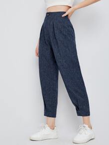 Mulvari 高腰折疊揉皺雜色針織九分褲子 - 藏蓝色 - 查看 5