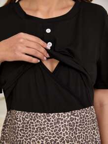 SHEIN Maternidad Vestido homewear con estampado de leopardo con botón delantero amamantamiento - Multicolor - Ver 2