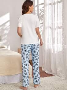 SHEIN Maternity Butterfly & Letter Graphic Tee & Adjustable Waist Trousers Lounge Set - Multicolor - View 2