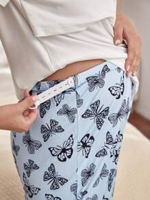 SHEIN Maternity Butterfly & Letter Graphic Tee & Adjustable Waist Trousers Lounge Set - Multicolor - View 5