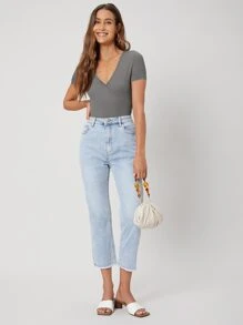 MOTF PREMIUM 粘膠纖維羅紋圍裹T恤 - 灰色 - 查看 4