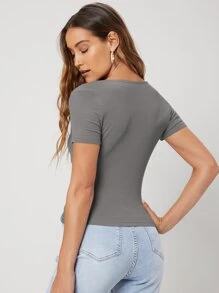 MOTF PREMIUM 粘膠纖維羅紋圍裹T恤 - 灰色 - 查看 9