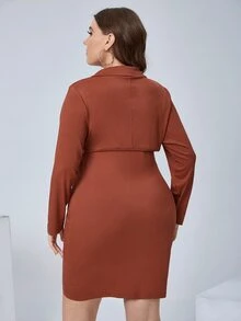 Bộ thời trang Plus Size Nút màu trơn Thanh lịch - màu nâu - Xem 2