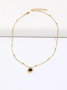 A European And American Style Roman Numerals Black And White Shell Fashion Women's Stainless Steel Necklace Collarbone Chain Suitable For Daily Wear - Yellow Gold - View 2