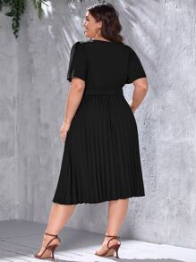 SHEIN Clasi Plus Butterfly Sleeve Pleated Belted Dress | SHEIN USA