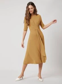 MOTF PREMIUM 竹纖維扭結連衣裙 - 駝色 - 查看 4