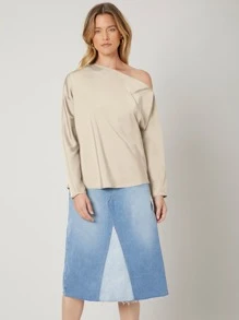 MOTF PREMIUM ASYMMETRICAL NECK REGULAR FIT TOP - Apricot - View 10