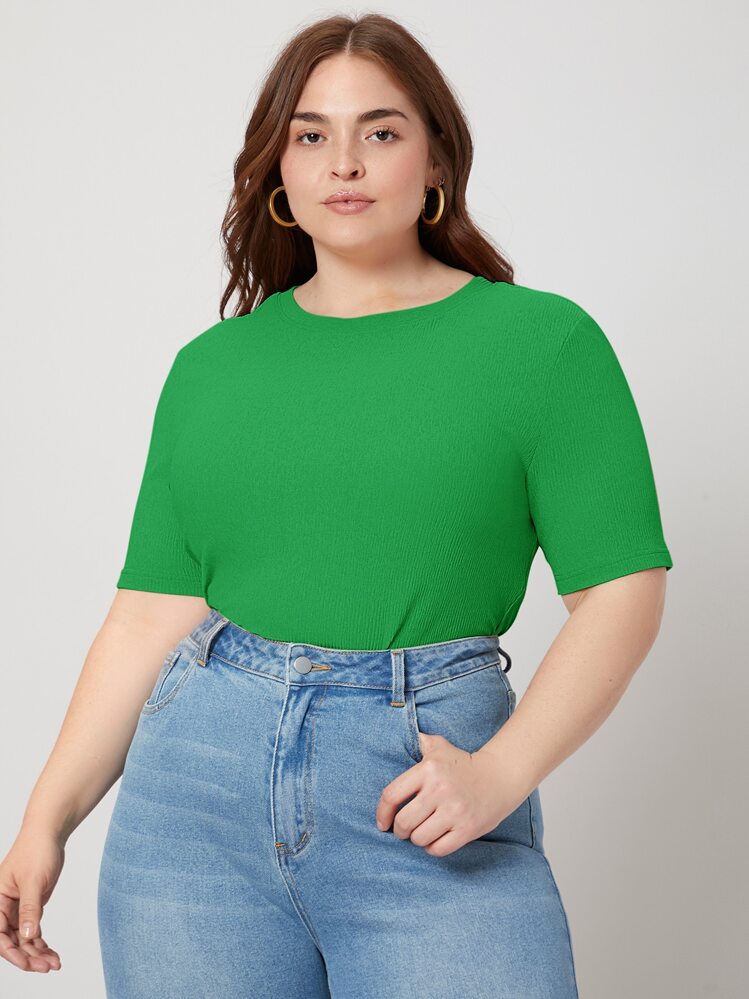 MOTF PREMIUM 大碼緊身羅紋T恤 - 綠色 - 查看 6