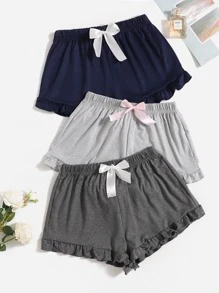 3 件套荷叶边下摆蝴蝶结睡衣短裤假日季节秋季服装 - 彩色 - 查看 1