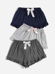 3 件套荷叶边下摆蝴蝶结睡衣短裤假日季节秋季服装 - 彩色 - 查看 4