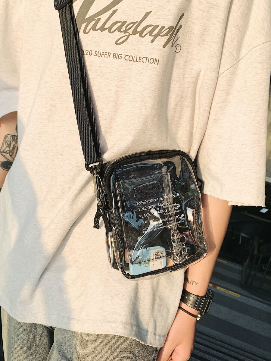 Fashionable Solid Mixed Color Large Capacity Chest Bag For Men Halloween Christmas Winter Christmas Gifts Fanny Pack Bum Bag Sling Bag For Men - Clear - View 1