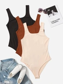 Flirla Plus 3pcs Solid Tank Bodysuit