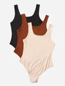 Flirla Plus 3pcs Solid Tank Bodysuit