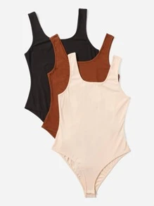Flirla Plus 3pcs Solid Tank Bodysuit