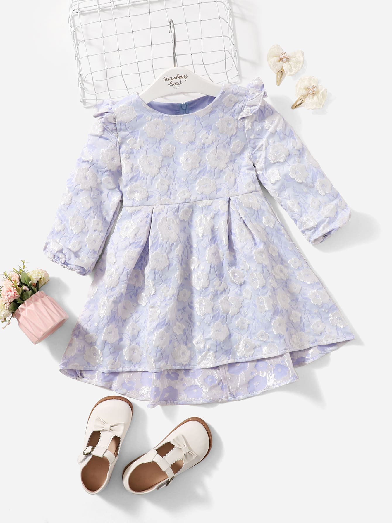 SHEIN Toddler Girls Appliques Ruffle Trim Dress - Multicolor - View 1