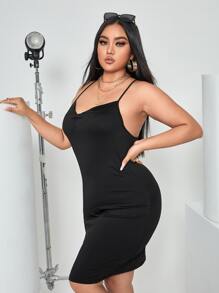 Đầm Plus Size Lộ Lưng Hội Chữ thập Vắt màu trơn Gợi cảm - màu đen - Xem 4