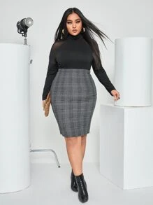 SHEIN SXY Plus Glen Plaid Pencil Skirt - Dark Grey - View 3