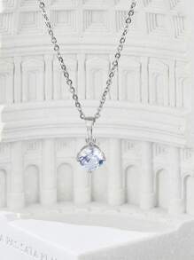 方晶鋯石吊墜項鍊 - 銀色 - 查看 1