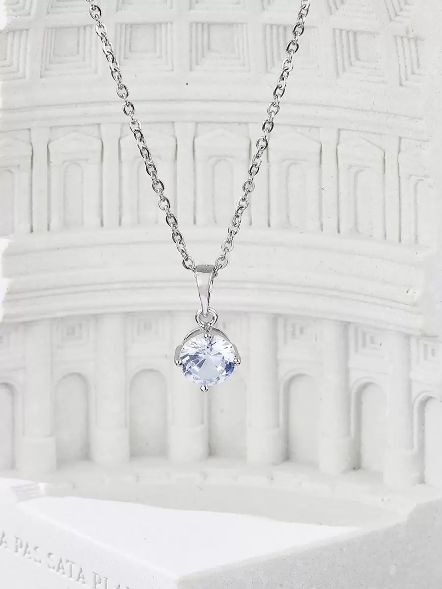 方晶鋯石吊墜項鍊 - 銀色 - 查看 1