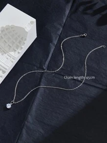 方晶鋯石吊墜項鍊 - 銀色 - 查看 3