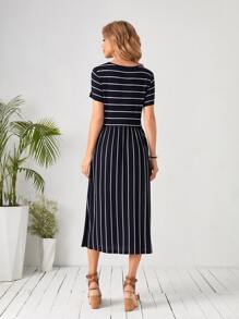 EMERY ROSE High Waisted Striped Dress ,Tea Party Dress,Summer Dresses For Women
