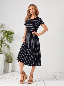 EMERY ROSE High Waisted Striped Dress ,Tea Party Dress,Summer Dresses For Women