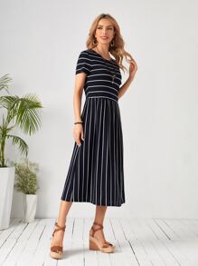 EMERY ROSE High Waisted Striped Dress ,Tea Party Dress,Summer Dresses For Women