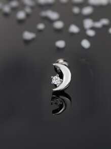 1pc Moon Decor Stud Earring - Silver - View 3