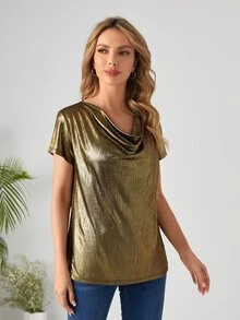 EMERY ROSE Áo thun nữ Vắt màu trơn Hấp dẫn - Vàng - Xem 3