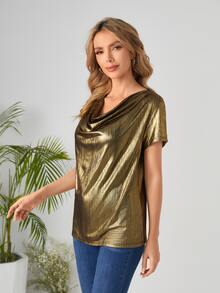 EMERY ROSE Áo thun nữ Vắt màu trơn Hấp dẫn - Vàng - Xem 4