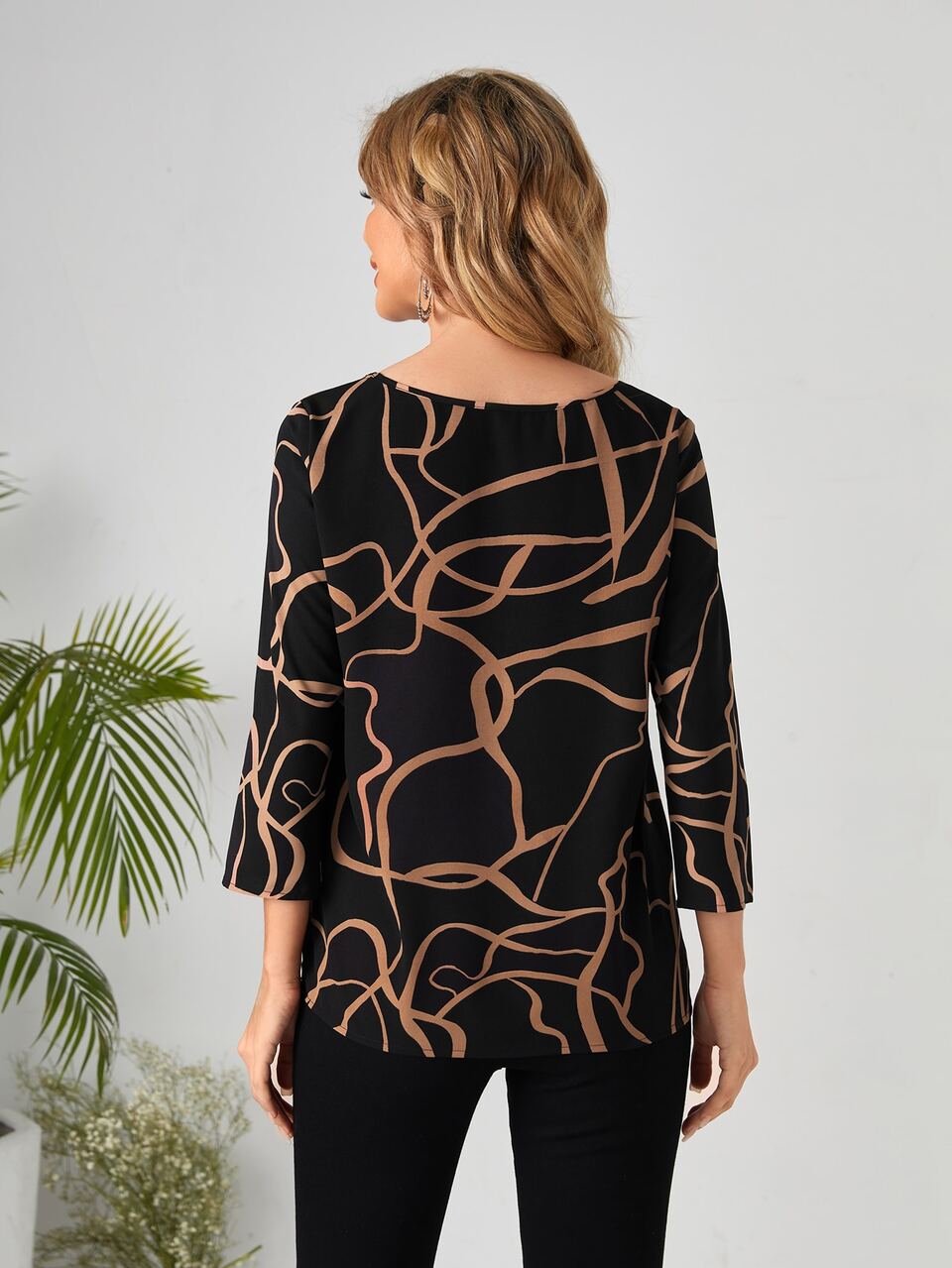 Graphic Print Boat Collar Blouse