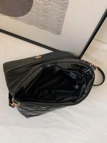 衍縫鏈條裝飾方包 - 黑色 - 查看 5