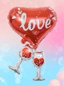 1入組鋁製氣球心形和酒杯形氣球情人節禮物為愛乾杯 - 彩色 - 查看 1