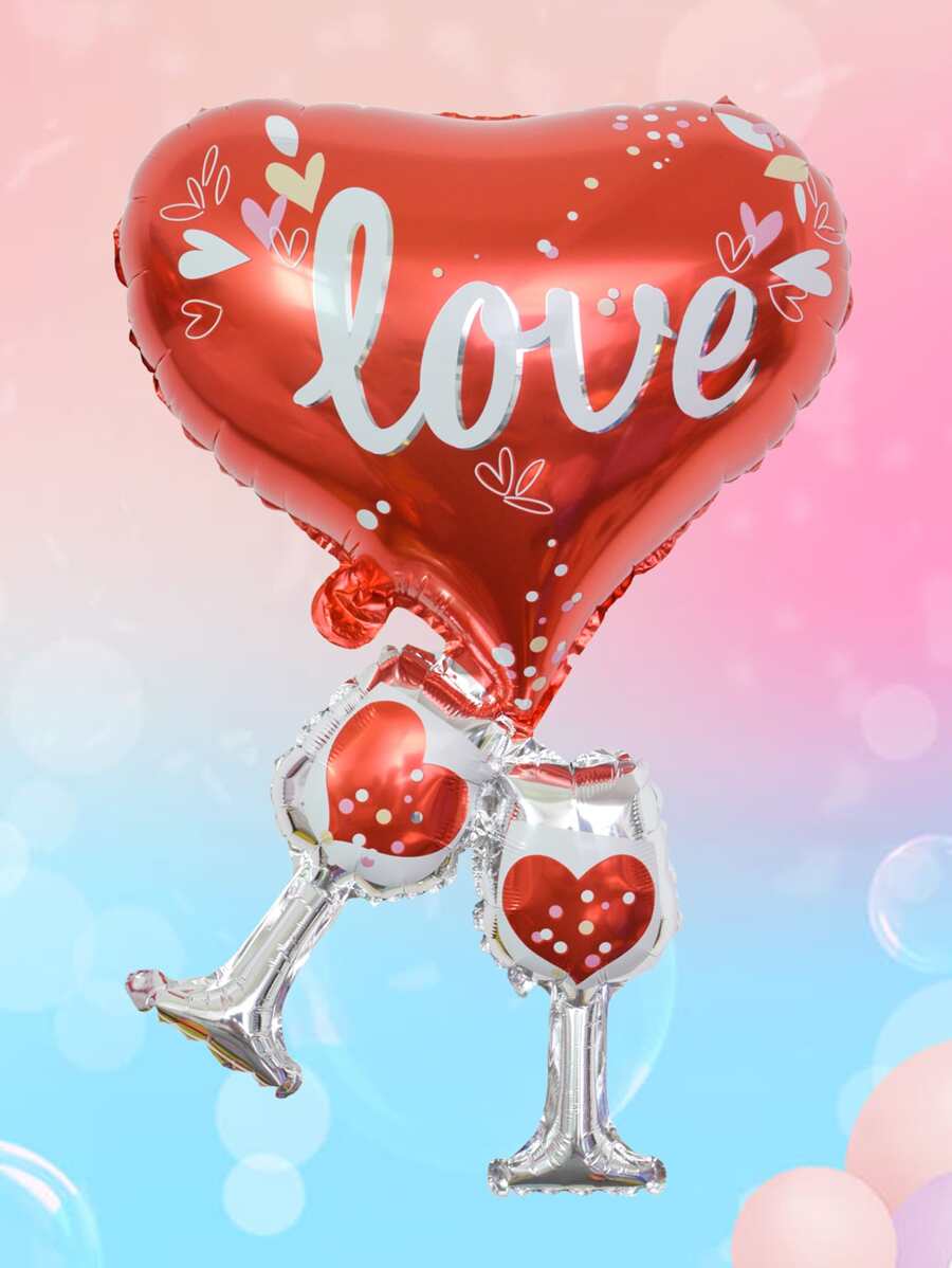 1入組鋁製氣球心形和酒杯形氣球情人節禮物為愛乾杯 - 彩色 - 查看 1