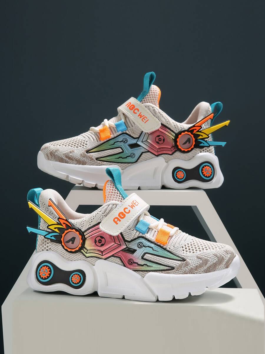 Niños Zapatos de atletismo de color combinado con estampado de letra con diseño de dibujos animados - Beis - Ver 1
