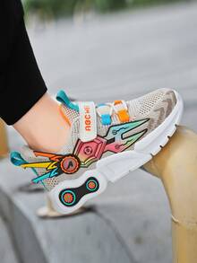 Niños Zapatos de atletismo de color combinado con estampado de letra con diseño de dibujos animados - Beis - Ver 2