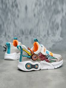 Niños Zapatos de atletismo de color combinado con estampado de letra con diseño de dibujos animados - Beis - Ver 4