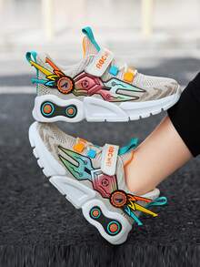 Niños Zapatos de atletismo de color combinado con estampado de letra con diseño de dibujos animados - Beis - Ver 5