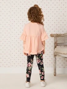 SHEIN Bộ thời trang bé gái Xù Viên lá sen Hoa Dễ thương - Nhiều màu - Xem 2