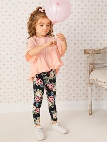 SHEIN Bộ thời trang bé gái Xù Viên lá sen Hoa Dễ thương - Nhiều màu - Xem 4