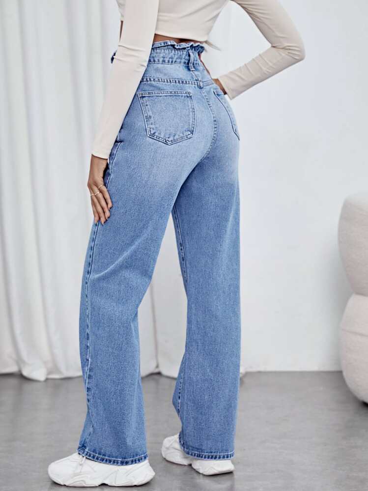 Jeans fruncido de talle alto con lavado ligero - Lavado ligero - Ver 2