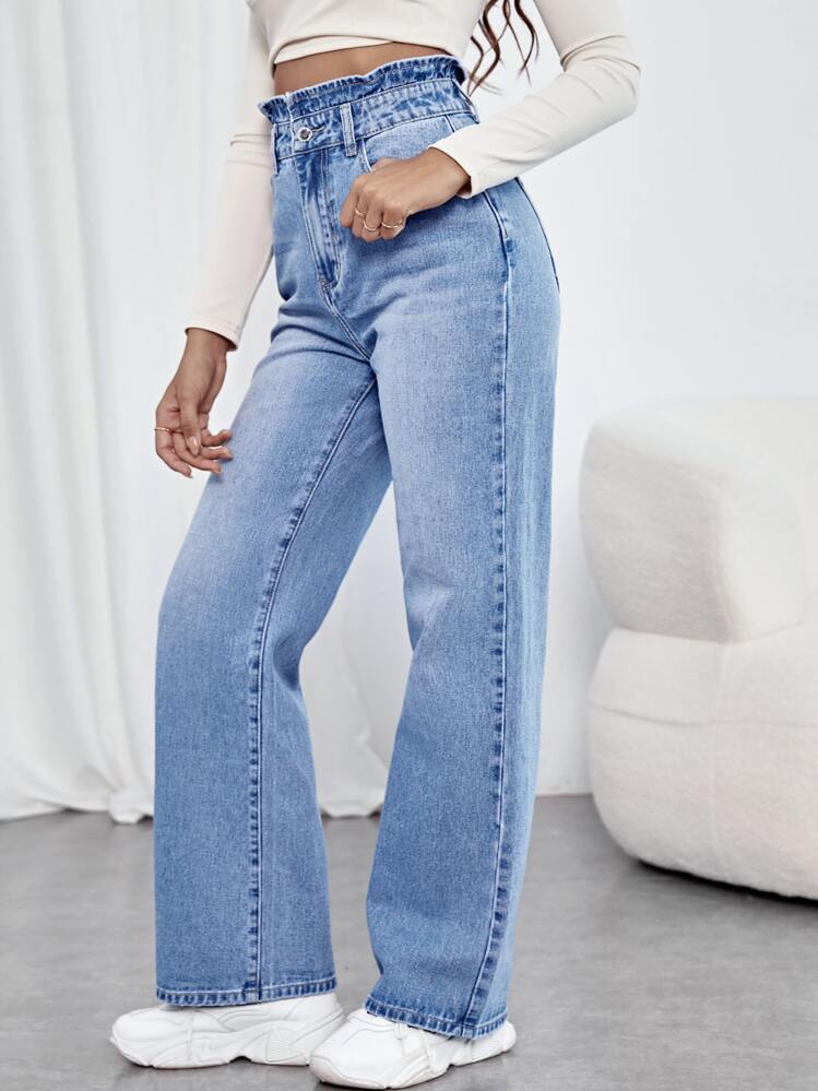 Jeans fruncido de talle alto con lavado ligero - Lavado ligero - Ver 3