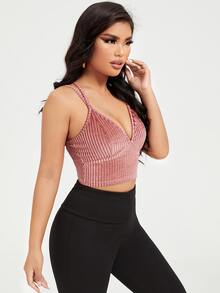 SHEIN SXY 交叉羅紋針織絲絨吊帶短上衣 - 藕粉色 - 查看 4