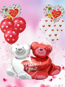 9入組情人節熊形狀氣球套裝 - 彩色 - 查看 1