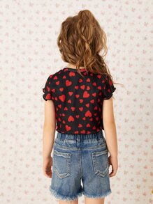 SHEIN 小女童滿版心形印花羅紋針織T恤 - 彩色 - 查看 2