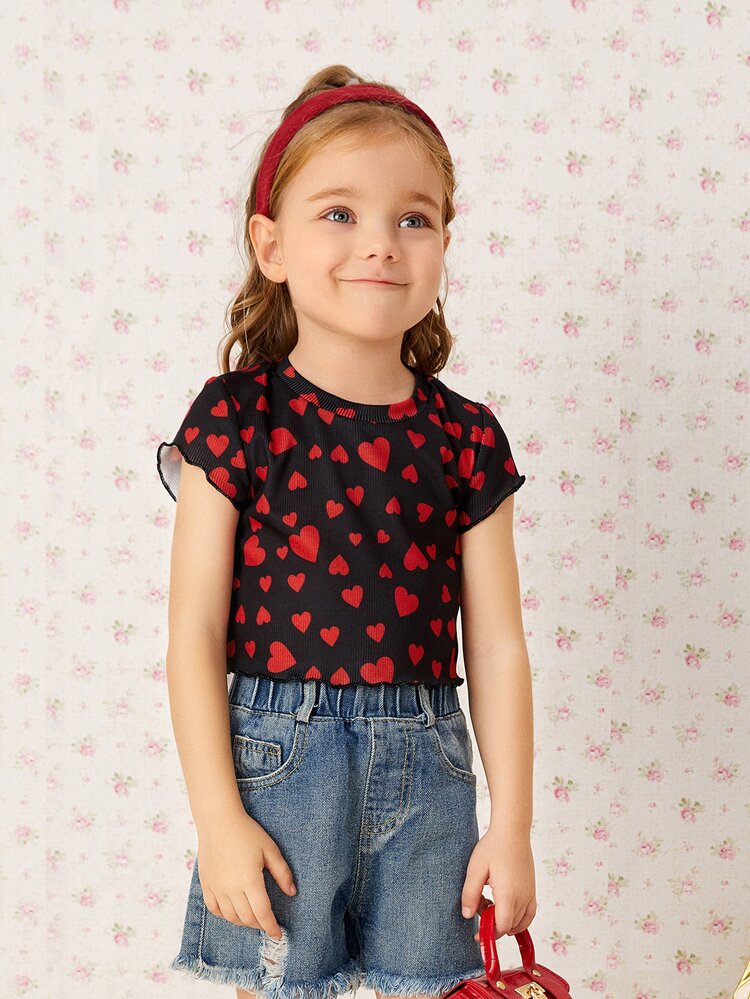 SHEIN Tops con gái lớn Xù nhỏ Tim Tất cả trên in Giải trí - Nhiều màu - Xem 4