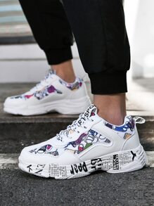 男士字母圖案老爹鞋 - 白色 - 查看 1