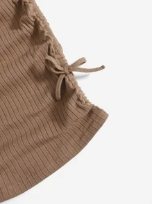 SHEIN Tween Girl Solid Notched Drawstring Dress - Camel - View 3