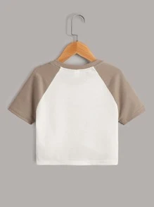 SHEIN Teen Girls Colourblock Raglan Sleeve Sun Print Tee - White - View 2